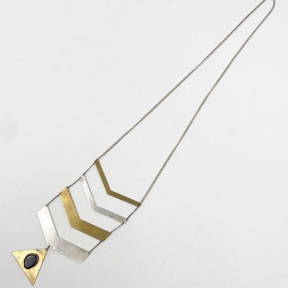 Chevron Arrow Stack Gold Silver Statement Necklace - Picture 2 of 9